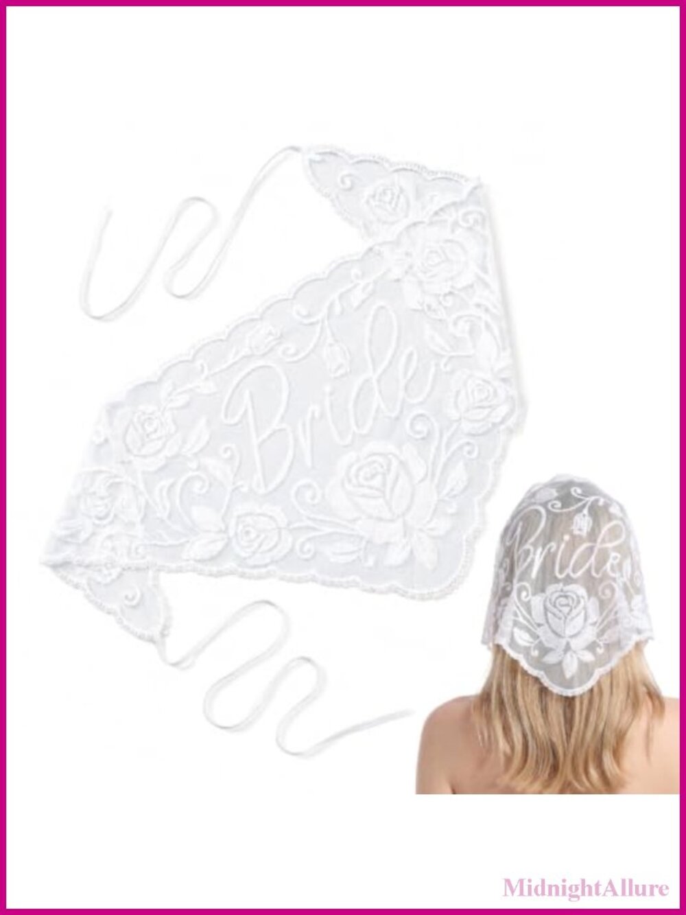 Bride Lace Headscarf with Embroidery for Bachelorette Party Bridal Shower
